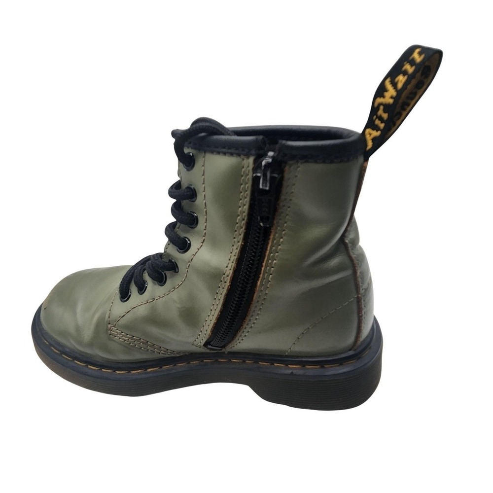 Dr Martens 1460 Boots Kids Junior Size 12 Green Leather Lace Up Zip Ankle Combat